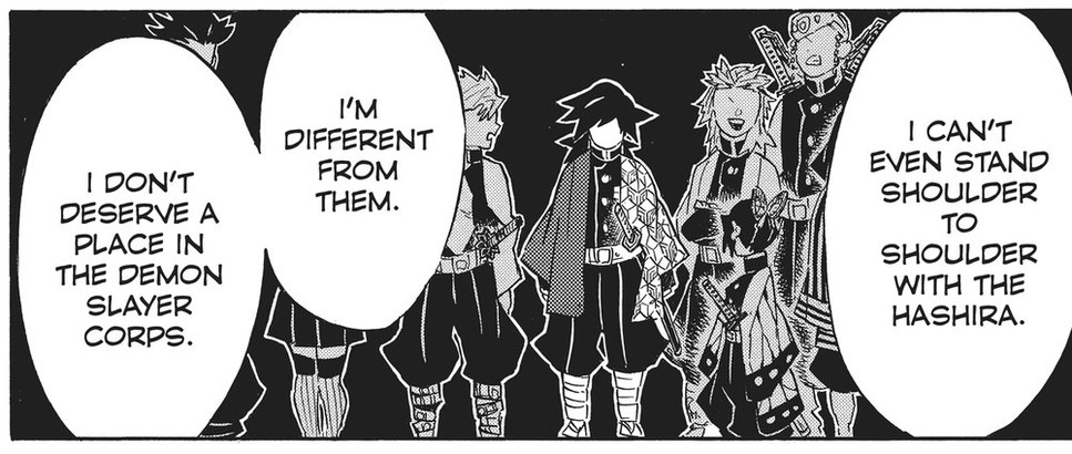 Demon Slayer: Kimetsu no Yaiba Vol. 15 (VIZ Media), p.126 — the same panel: "I DON'T DESERVE A PLACE IN THE DEMON SLAYER CORPS."