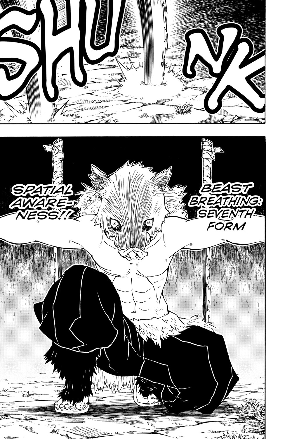 Demon Slayer: Kimetsu no Yaiba Vol. 4 (VIZ Media), p.83 — "SPATIAL AWARENESS!!" and "BEAST BREATHING: SEVENTH FORM"