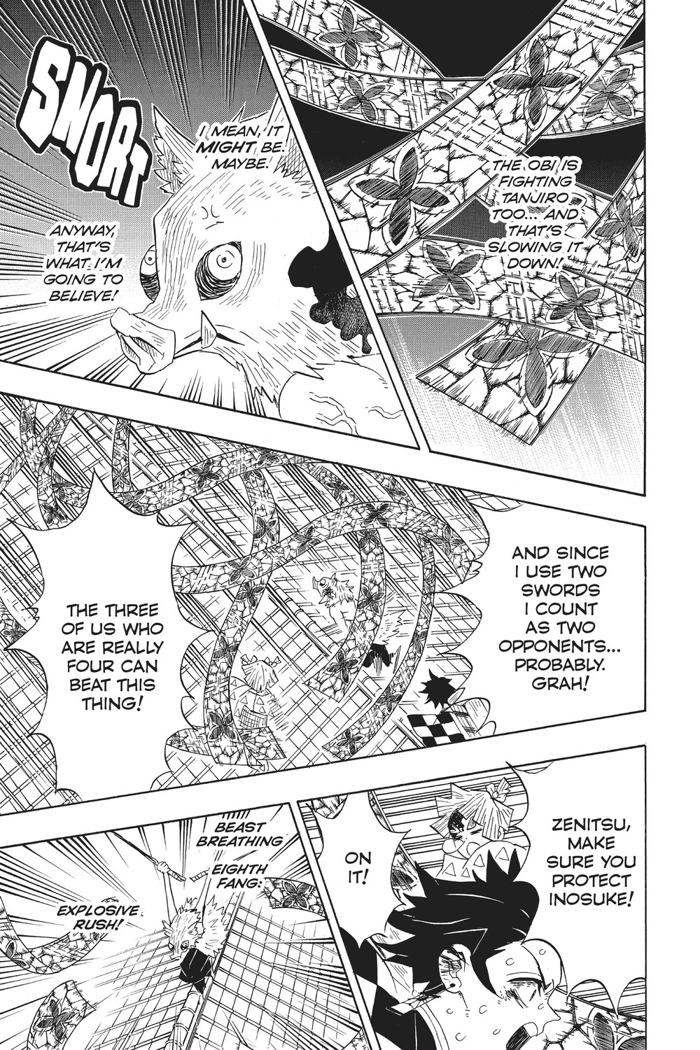Demon Slayer: Kimetsu no Yaiba Vol. 11 (VIZ Media), p.59 — "BEAST BREATHING," "EIGHTH FANG:," "EXPLOSIVE RUSH!"