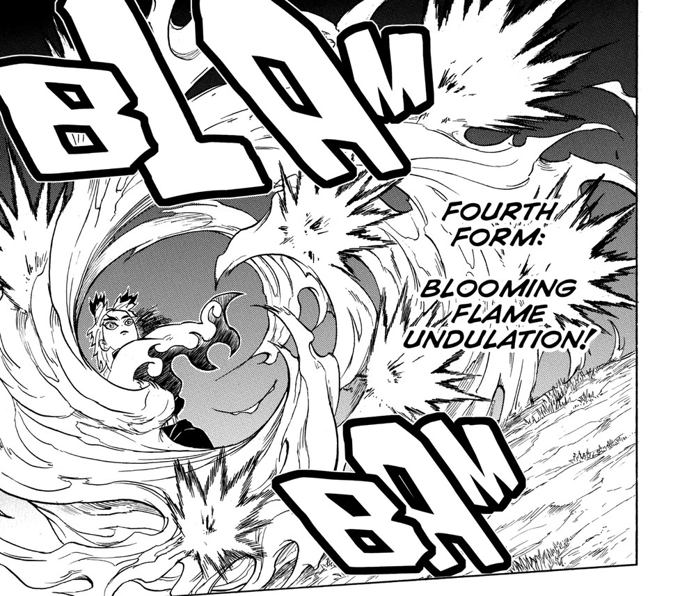 Demon Slayer: Kimetsu no Yaiba Vol. 8 (VIZ Media), p.43 — "FOURTH FORM: BLOOMING FLAME UNDULATION!"
