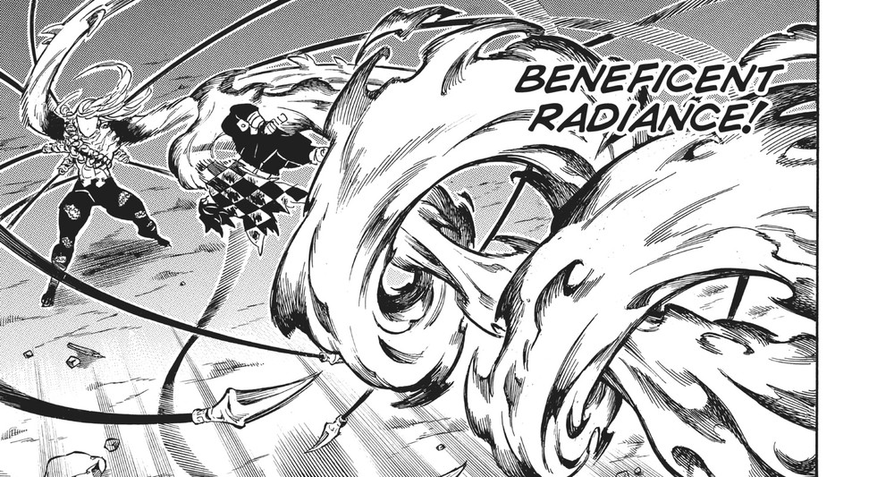 Tanjiro Kamado unleashing Beneficent Radiance against Muzan Kibutsuji in the final battle, Kimetsu no Yaiba Vol. 23
