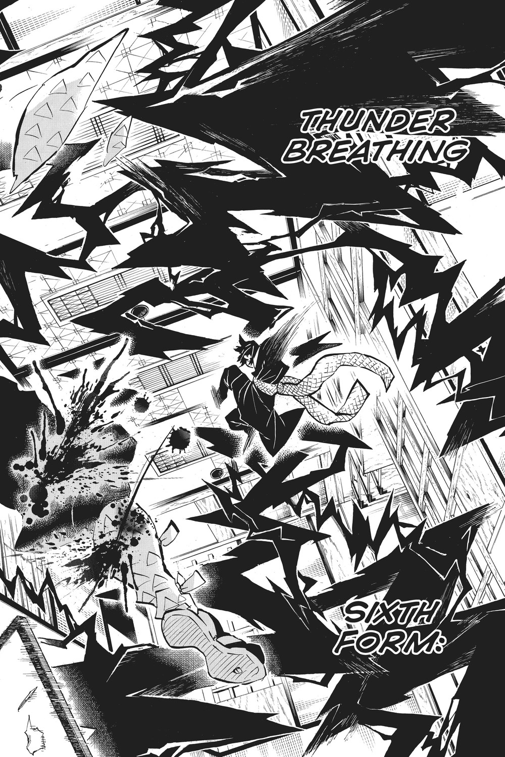 Kaigaku performs Thunder Breathing Sixth Form: Rumble and Flash against Zenitsu, Vol. 17