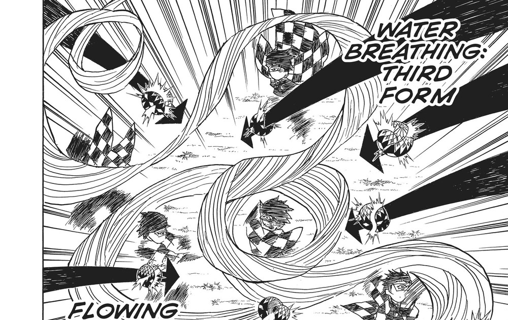 Tanjiro Kamado performing Water Breathing Third Form: Flowing Dance, Kimetsu no Yaiba Vol. 2
