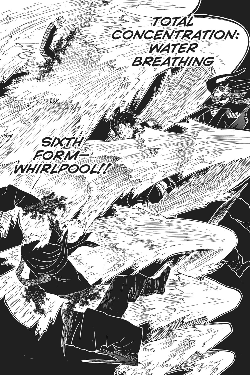 Tanjiro Kamado performing Water Breathing Sixth Form: Whirlpool, Kimetsu no Yaiba Vol. 2