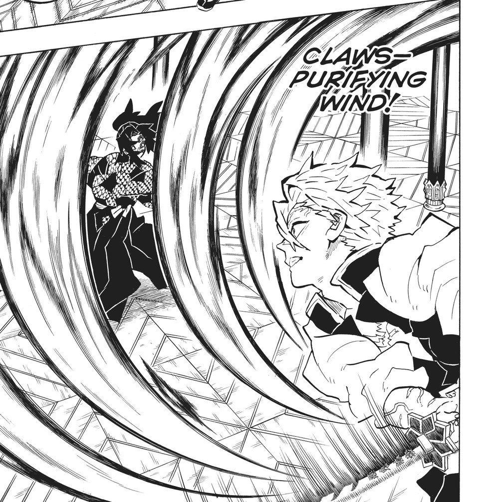 Sanemi Shinazugawa performs Wind Breathing Second Form: Claws-Purifying Wind, Kimetsu no Yaiba Vol. 19