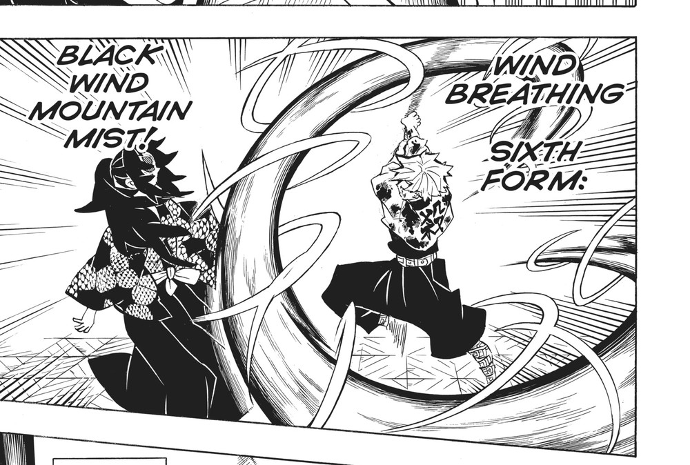Sanemi Shinazugawa performs Wind Breathing Sixth Form: Black Wind Mountain Mist, Kimetsu no Yaiba Vol. 19
