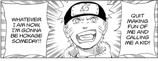 Naruto Vol. 19 (VIZ Media), p.180 — the same panel: "WHATEVER I AM NOW, I'M GONNA BE HOKAGE SOMEDAY!!"