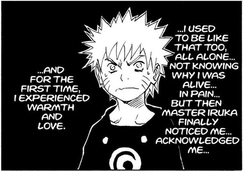 Naruto Vol. 11 (VIZ Media), p.142 — the same panel: "I USED TO BE LIKE THAT TOO, ALL ALONE..."