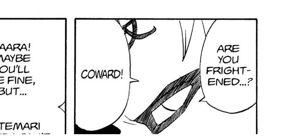 Naruto Vol. 7 (VIZ Media), p.99 — the same panel: "ARE YOU FRIGHTENED...?" / "COWARD!"