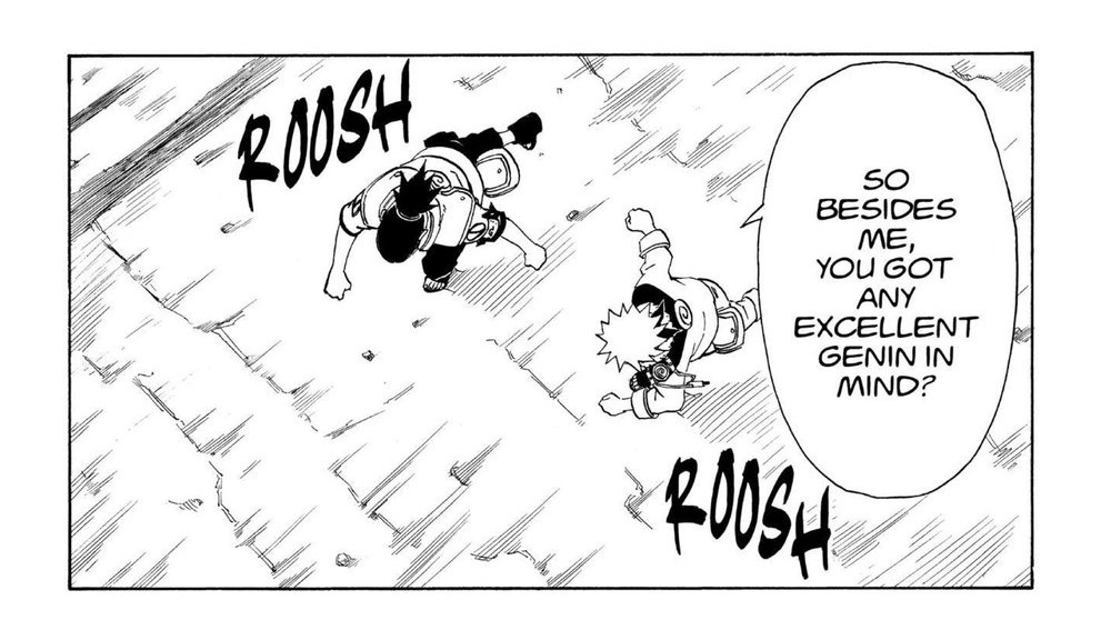 Naruto Vol. 21 (VIZ Media), p.41 — the same panel: "SO BESIDES ME, YOU GOT ANY EXCELLENT GENIN IN MIND?"