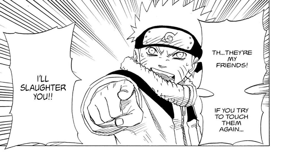 Naruto Vol. 15 (VIZ Media), p.101 — the same panel: "TH... THEY'RE MY FRIENDS!"