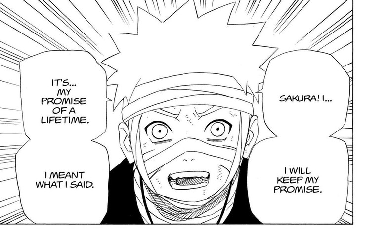 Naruto Vol. 27 (VIZ Media), p.19 — the same panel: "IT'S... MY PROMISE OF A LIFETIME. I WILL KEEP MY PROMISE."