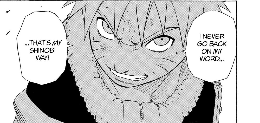 Naruto Vol. 18 (VIZ Media), p.113 — the same panel: "I NEVER GO BACK ON MY WORD... ...THAT'S MY SHINOBI WAY!"