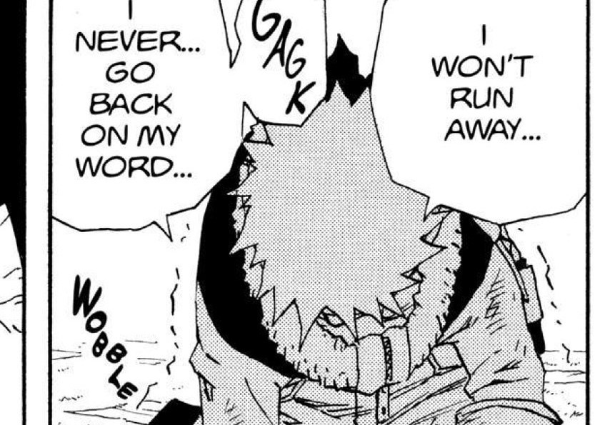 Naruto Vol. 12 (VIZ Media), p.69 — the same panel: "I NEVER... GO BACK ON MY WORD..." and "I WON'T RUN AWAY..." as Naruto sways back to his feet.