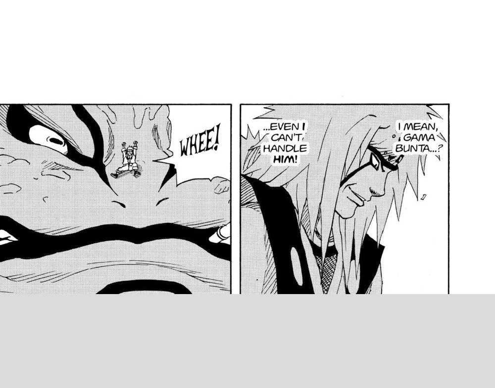 Naruto Vol. 11 (VIZ Media), p.109 — the same panel: "...EVEN I CAN'T HANDLE HIM! I MEAN, GAMA BUNTA...?"