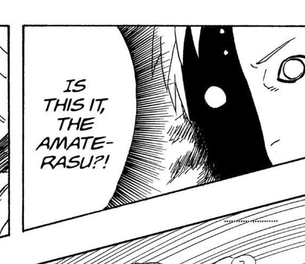 Kakashi asking whether Itachi is about to unleash Amaterasu, Naruto Vol. 42