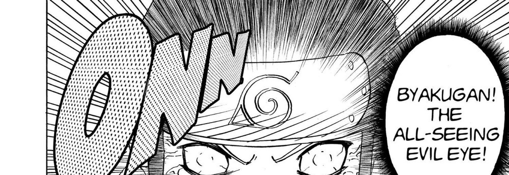 Neji Hyuga activating his Byakugan during the Chunin Exam written test, Naruto Vol. 5