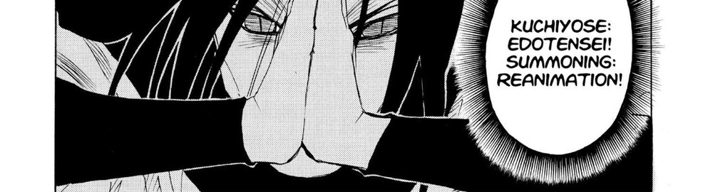 Orochimaru's eyes as he casts Kuchiyose: Edo Tensei against the Third Hokage, Naruto Vol. 13