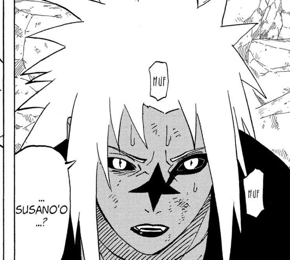 Itachi Uchiha's third-eye Mangekyo marking as he manifests Susanoo for the first time, Naruto Vol. 43