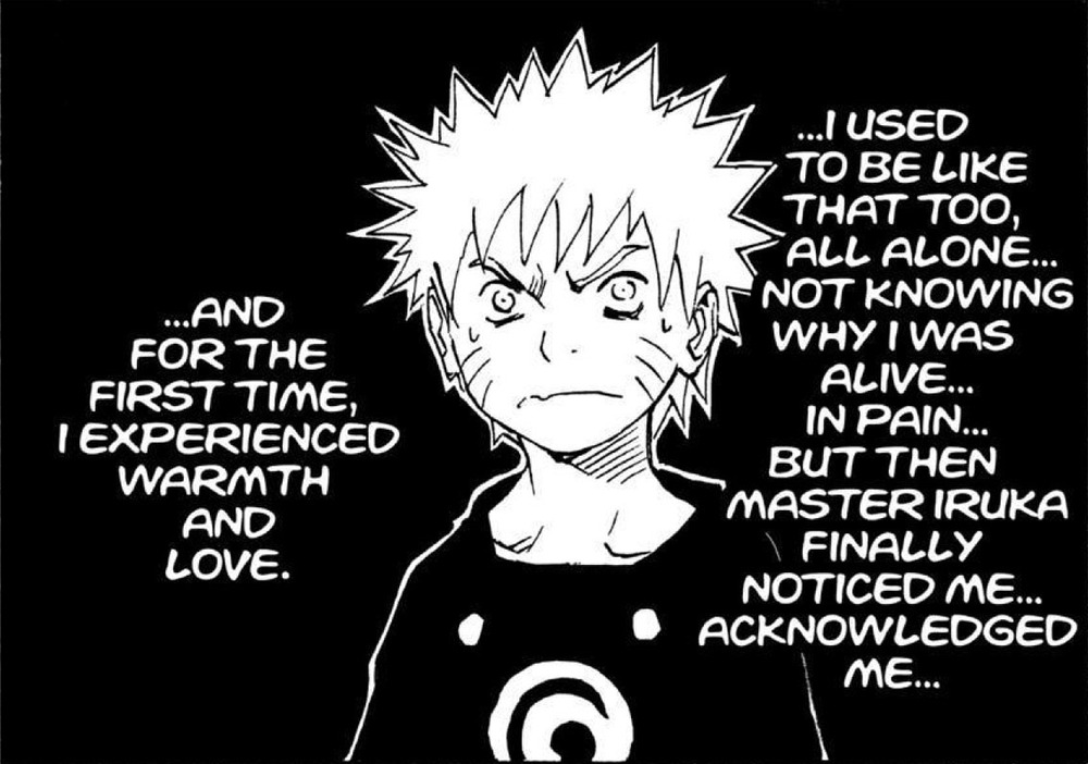 Naruto Vol. 11 (VIZ Media), p.142 — the same panel: "...I USED TO BE LIKE THAT TOO, ALL ALONE..."