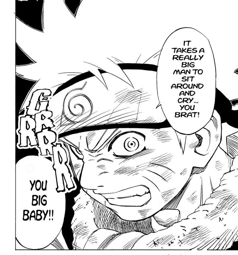 Naruto Vol. 3 (VIZ Media), p.92 — the same panel: "YOU BIG BABY!!"