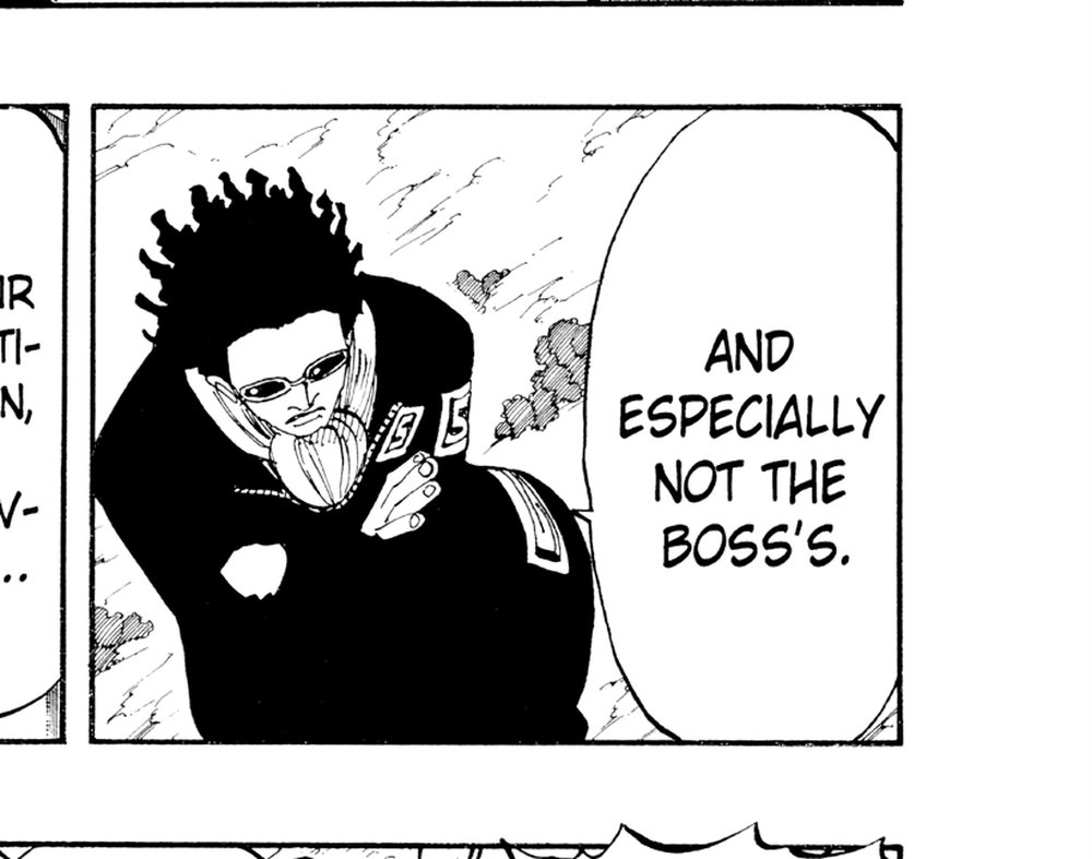 One Piece Vol. 13 (VIZ Media), p.37 — the same panel: "AND ESPECIALLY NOT THE BOSS'S."