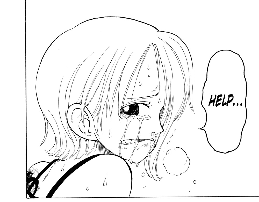 Nami, crying, whispering "Help..." — One Piece Vol. 9, VIZ Media