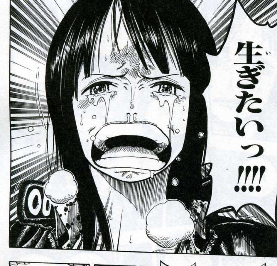 Robin, crying, screaming 生ぎたいっ！！！！ — "I want to live!!" — the one moment her lifelong composure fully breaks — ONE PIECE Vol. 41