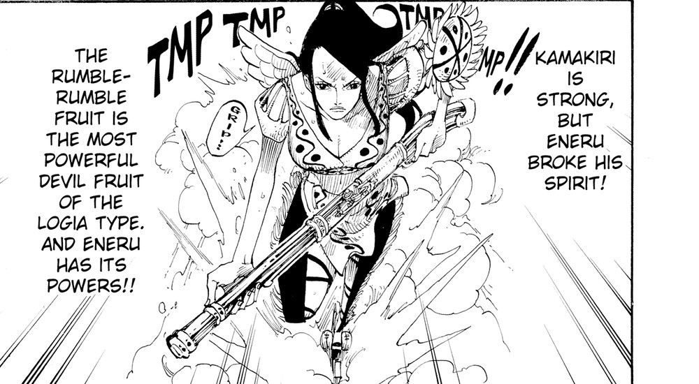 Aisa explains that Eneru wields the Rumble-Rumble Fruit, the strongest Logia fruit, One Piece Vol. 29 (confirmed repagination: JP p.41 corresponds to VIZ edition p.39)